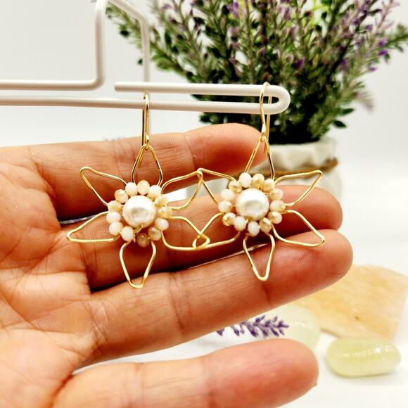 Gold Wire Flower Earrings - Picture 4 of 5